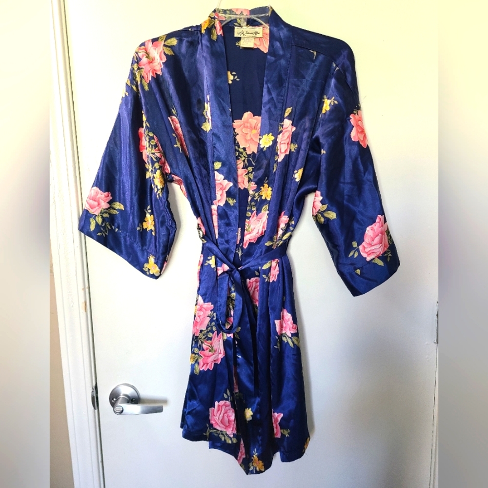 Vintage Intimate Affairs California Floral Silky Kimono Robe